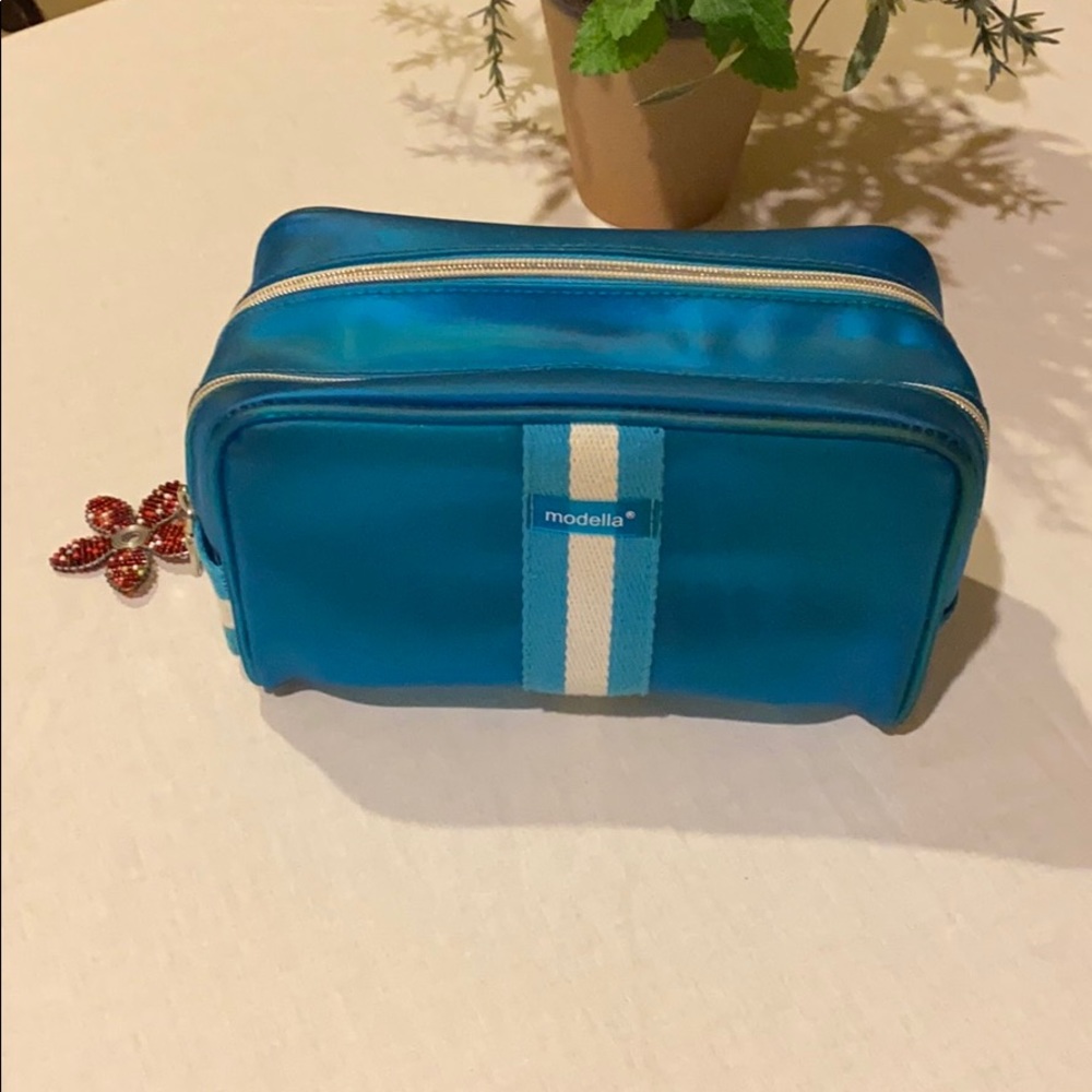 Modella blue vinyl cosmetic bag